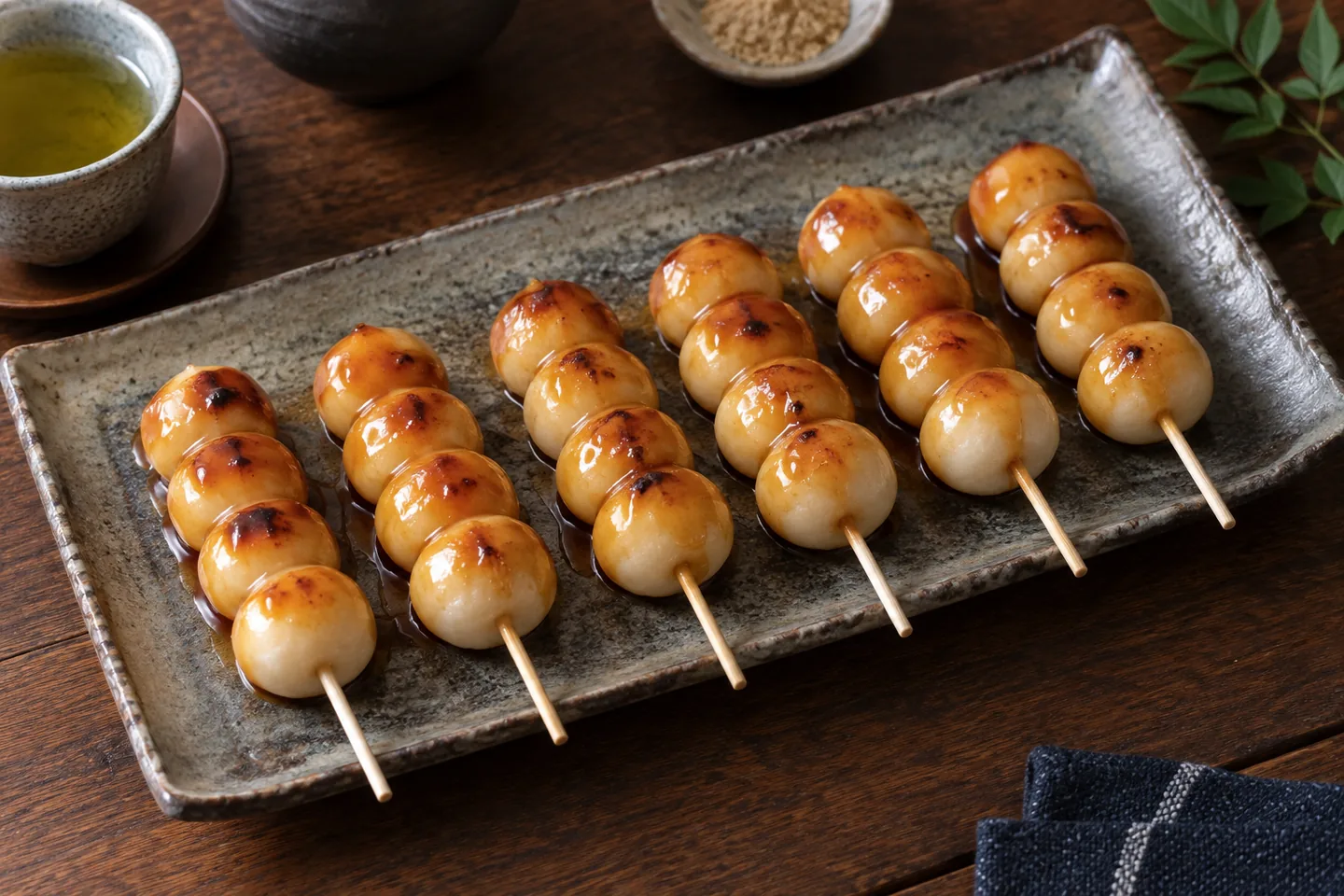 Imagen digital ilustrativa: Dango mitarashi de Anko. No documenta una prueba de cocina.