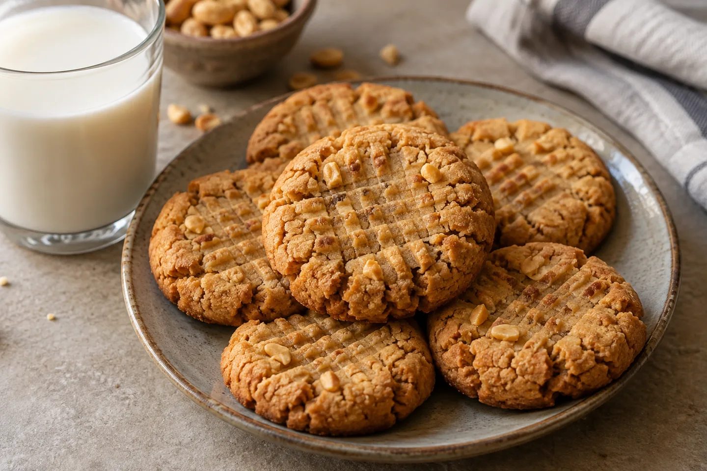 Imagen digital ilustrativa: Galletas crujientes de cacahuete inspiradas en Anya. No documenta una prueba de cocina.